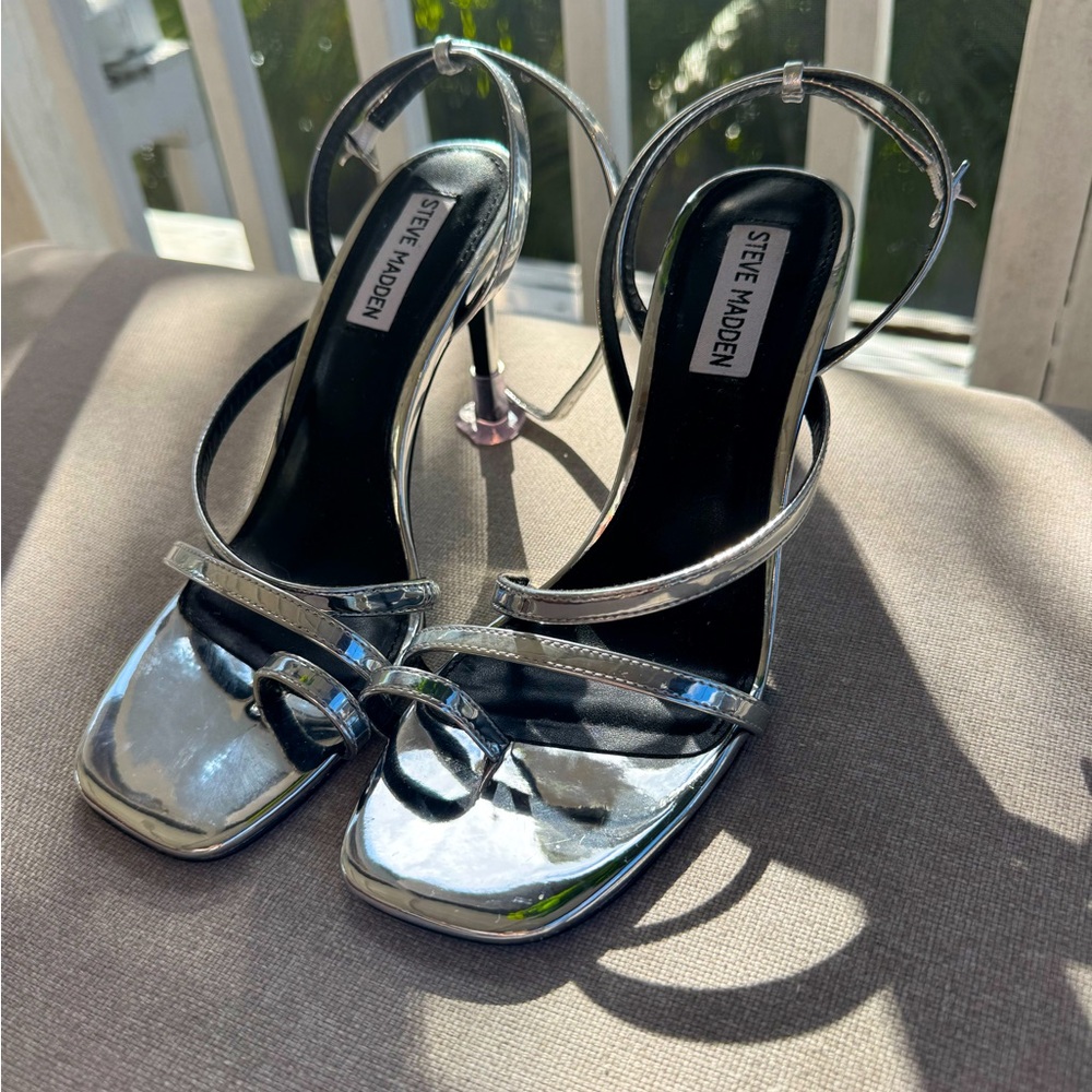 Steve Madden Silver Strappy Heel - wedding or event ready